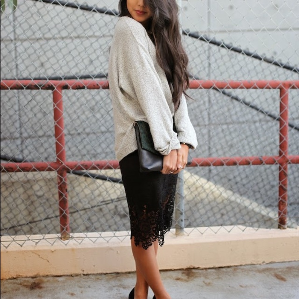 Black Lace Knit Pencil Skirt - SOLD